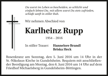 Traueranzeige von Karlheinz Rupp 