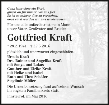 Traueranzeige von Gottfried Kraft 