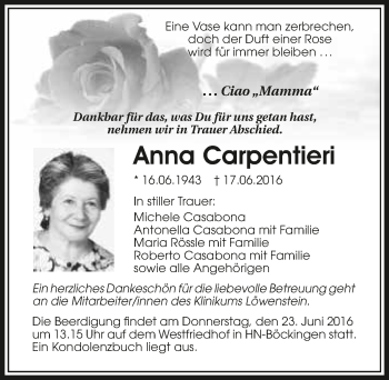 Traueranzeige von Anna Carpentieri 