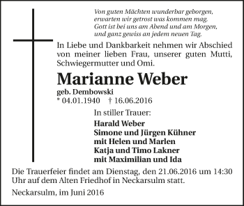 Traueranzeige von Marianne Weber 