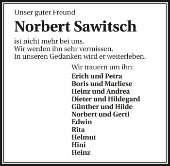 Traueranzeige von Norbert Sawitsch 