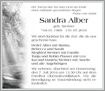 Traueranzeige von Sandra Alber 