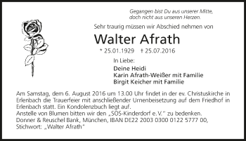 Traueranzeige von Walter Afrath 