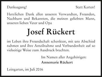 Traueranzeige von Josef Rückert 