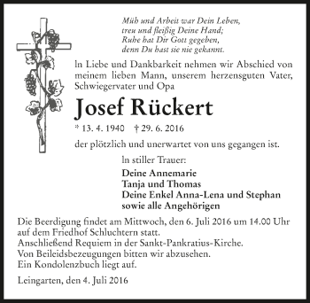 Traueranzeige von Josef Rückert 