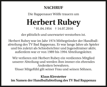 Traueranzeige von Herbert Rubey 