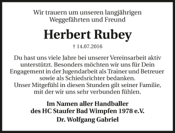 Traueranzeige von Herbert Rubey 