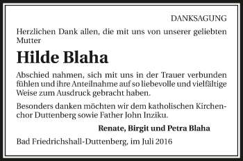 Traueranzeige von Hilde Blaha 