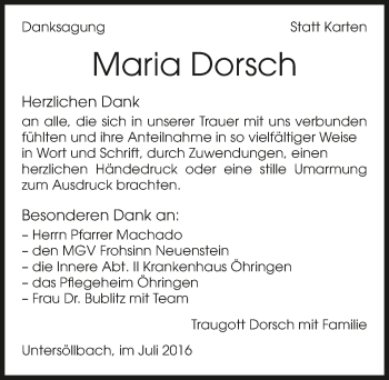 Traueranzeige von Maria Dorsch 