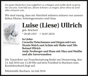 Traueranzeige von Luise Ullrich 