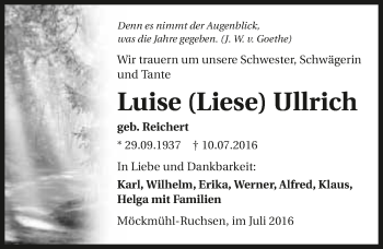 Traueranzeige von Luise Ullrich 