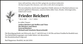 Traueranzeige von Frieder Reichert 