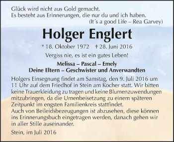 Traueranzeige von Holger Englert 