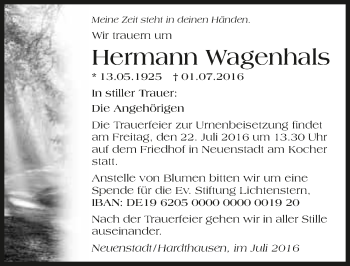 Traueranzeige von Hermann Wagenhals 