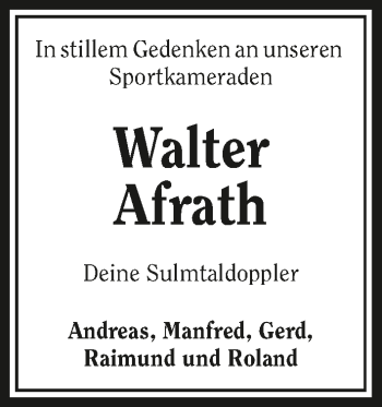 Traueranzeige von Walter Afrath 