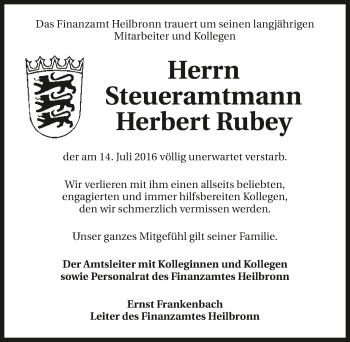 Traueranzeige von Herbert Rubey 