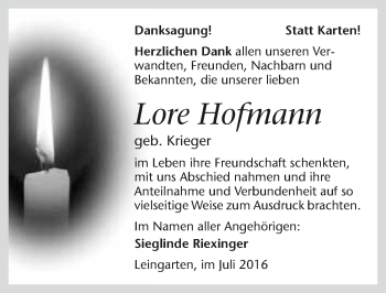 Traueranzeige von Lore Hofmann 