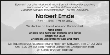 Traueranzeige von Norbert Emde 