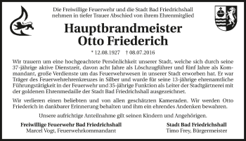 Traueranzeige von Otto Friederich 