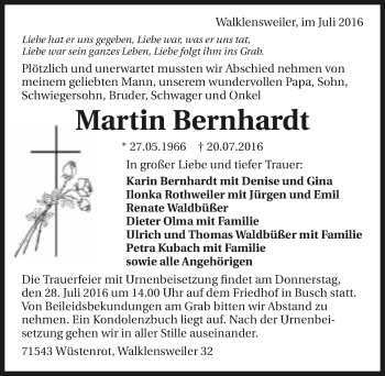 Traueranzeige von Martin Bernhardt 