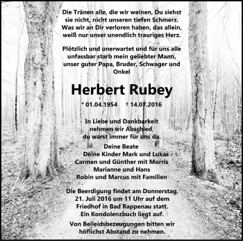 Traueranzeige von Herbert Rubey 