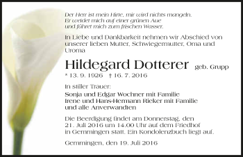 Traueranzeige von Dotterer Hildegard 