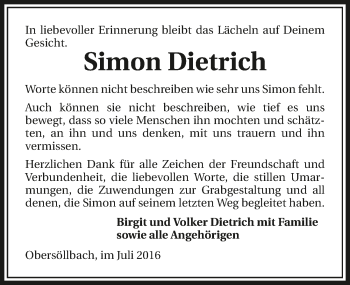 Traueranzeige von Simon Dietrich 