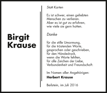 Traueranzeige von Birgit Krause 