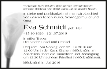 Traueranzeige von Eva Schmidt 