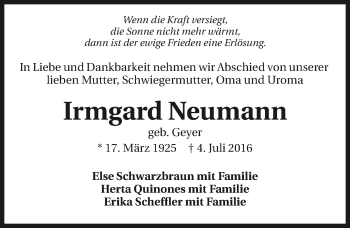 Traueranzeige von Irmgard Neumann 