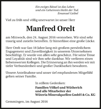 Traueranzeige von Manfred Orelt 