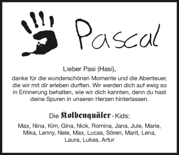 Traueranzeige von Pascal Hasenfuß 