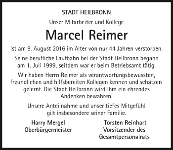 Traueranzeige von Marcel Reimer 