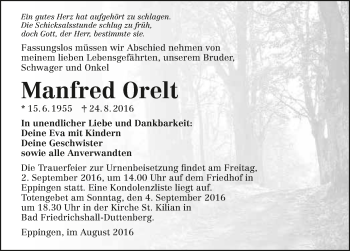 Traueranzeige von Manfred Orelt 