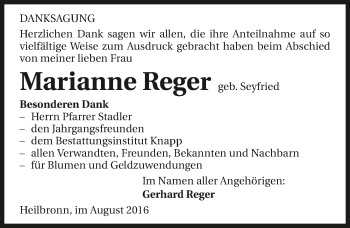 Traueranzeige von Marianne Reger 