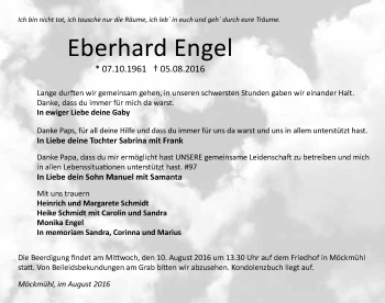 Traueranzeige von Eberhard Engel 