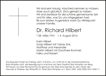 Traueranzeige von Richard Hilbert 