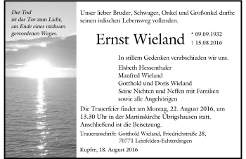 Traueranzeige von Ernst Wieland 