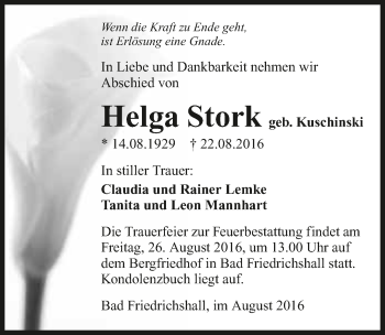 Traueranzeige von Helga Stork 