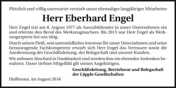 Traueranzeige von Eberhard Engel 