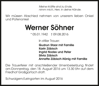 Traueranzeige von Werner Söhner 