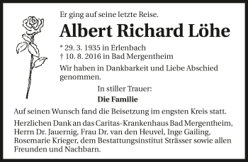 Traueranzeige von Albert Richard Löhe 