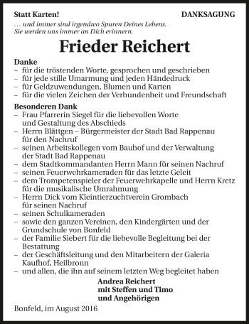 Traueranzeige von Frieder Reichert 