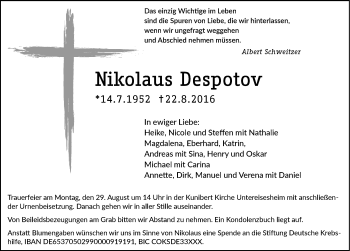 Traueranzeige von Nikolaus Despotov 