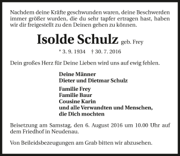 Traueranzeige von Isolde Schulz 