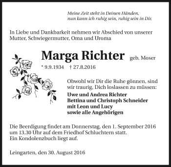 Traueranzeige von Marga Richter 