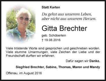 Traueranzeige von Gitta Brechter 