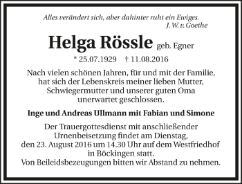 Traueranzeige von Helga Rössle 