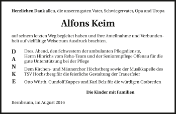 Traueranzeige von Alfons Keim 