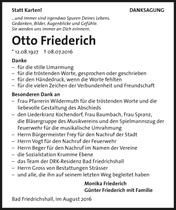 Traueranzeige von Otto Friederich 